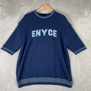 Enyce Knit Sweater Mens Large Blue Short Sleeve Spellout Y2K Hip Hop Vintage